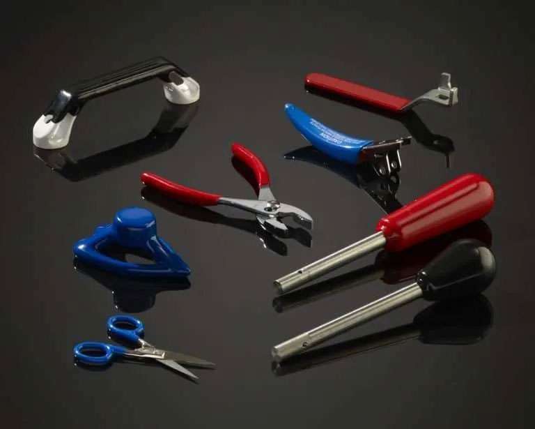 Tools and accessories made from durable plastic for crafting, repair, and DIY projects.